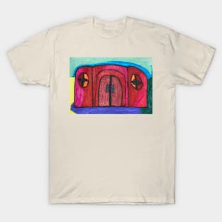 Red House with Blue Sky and Violet, Sand and Green T-Shirt